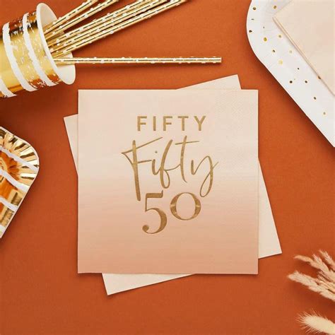 Gold Foil 50th Birthday Napkins Age 50 Ombre Party Napkins 50th