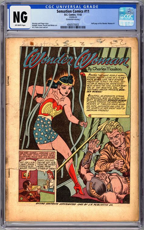 SENSATION COMICS 11 CGC NG HG PETER WONDER WOMAN 1 AD COVERLESS