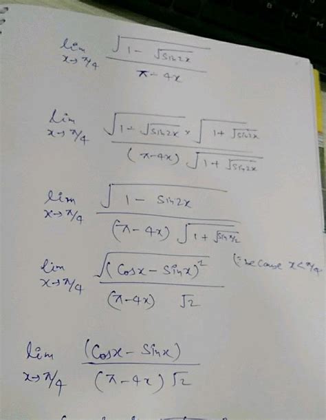 Lim X Rightarrow Frac Sqrt 1 Sqrt Sin 2 X Pi