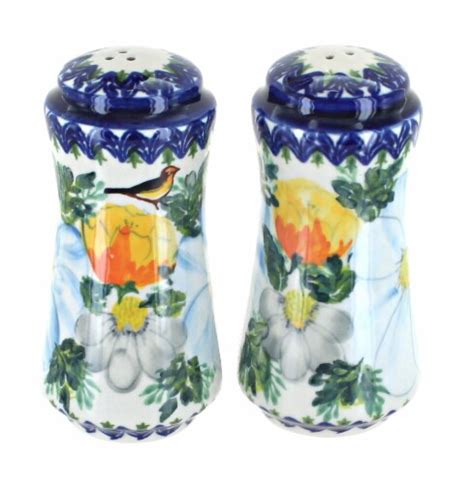 Blue Rose Polish Pottery Goldfinch Salt Pepper Shakers 1 Frys