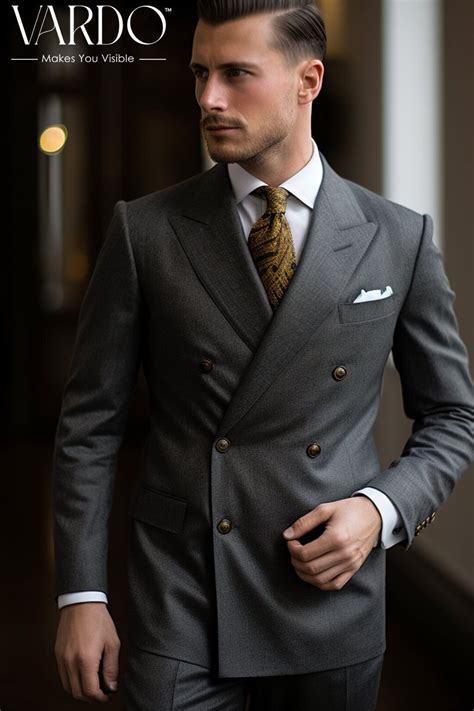 Classic Dark Grey Double Breasted Suit For Men Elegant Etsy Australia