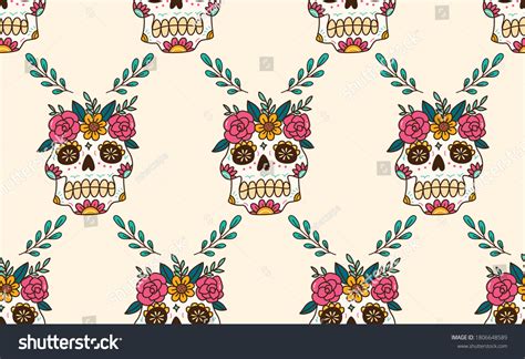 Sugar Skull Seamless Pattern Vector Illustration Stock Vector Royalty