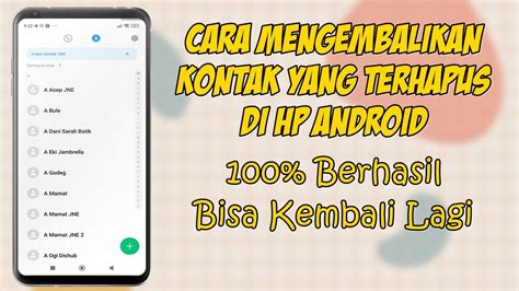 Cara Mengembalikan Kontak Yang Terhapus Di HP Android YouTube