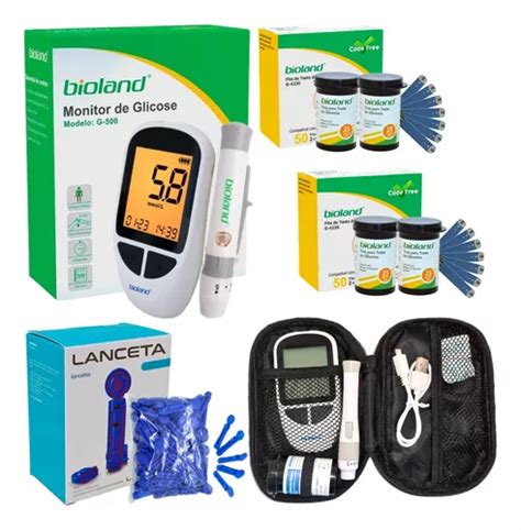 Kit Medidor Bioland Glicose Tiras Glicemia Lancetas