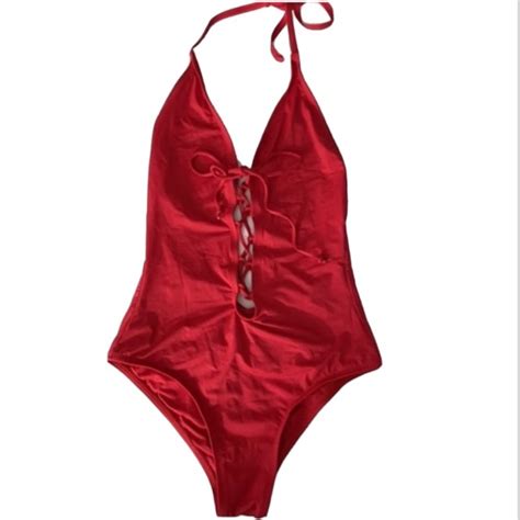 Dippin Daisys Swim Dippin Daisys Red Lace Up Open Back One Piece