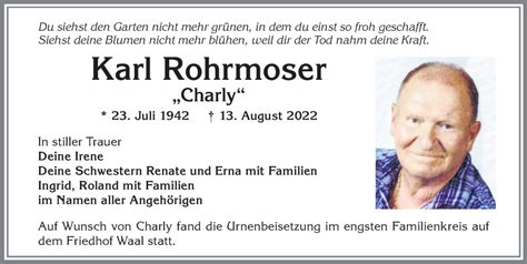 Traueranzeigen von Karl Rohrmoser Allgäuer Zeitung