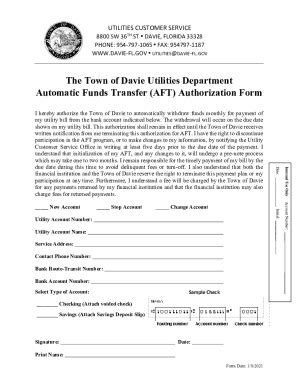 Fillable Online The Town Of Davie Utilities Department Automatic Funds