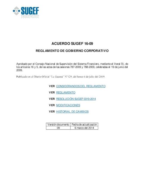 PDF ACUERDO SUGEF 16 09 Coopecaja ACUERDO SUGEF 16 09