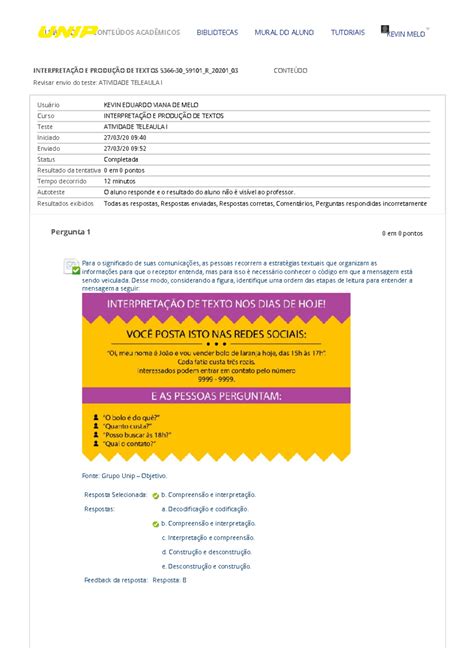 Atividade Teleaula I Interpretacao E Producao De Textos