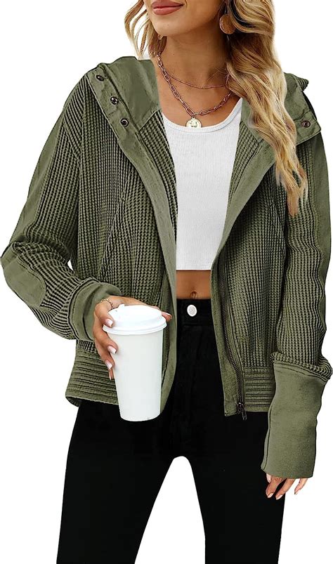 Yanekop Womens Waffle Knit Hoodies Zip Up Shirt Jacket