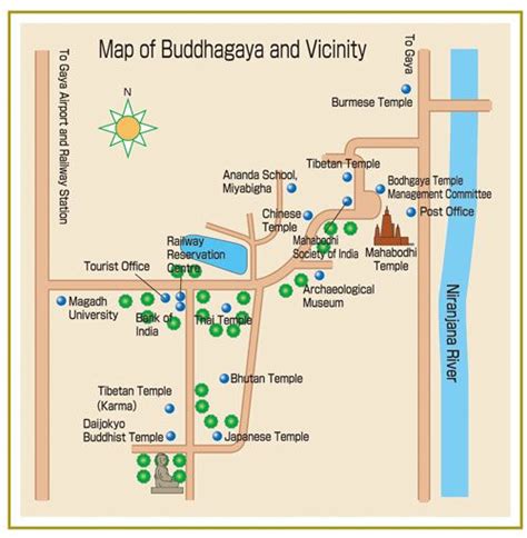 Map Of Bodhgaya That Marks The Location Of The Mahabodhi Stupa Along