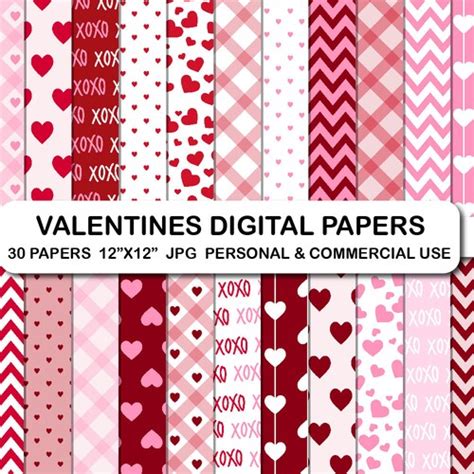 Sweet Heart Valentines Day Digital Papers In Red And Pink Etsy