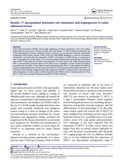 Pdf Keratin Upregulation Promotes Cell Metastasis And Angiogenesis