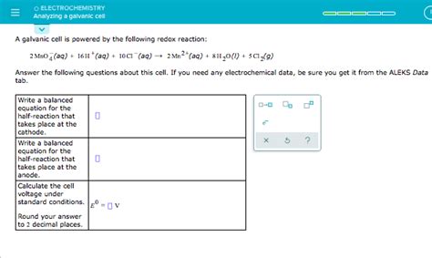 Solved O ELECTROCHEMISTRY Analyzing a galvanic cell A | Chegg.com 