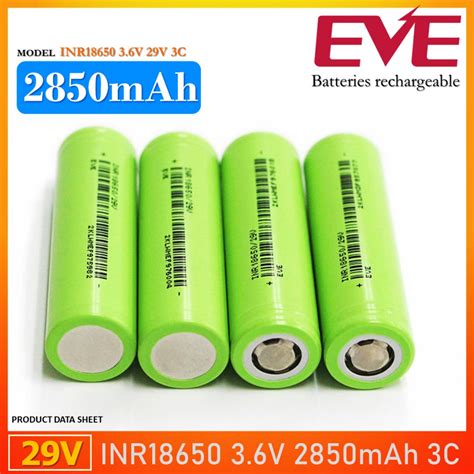 ถานชารจ Li ion EVE INR18650 29V 3 6v 2850mAh 3C สำหรบแบตเตอรสวาน