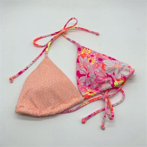 Victoria S Secret Swim Victorias Secret Neon Triangle Bikini Top Pink Orange Swim Swimsuit