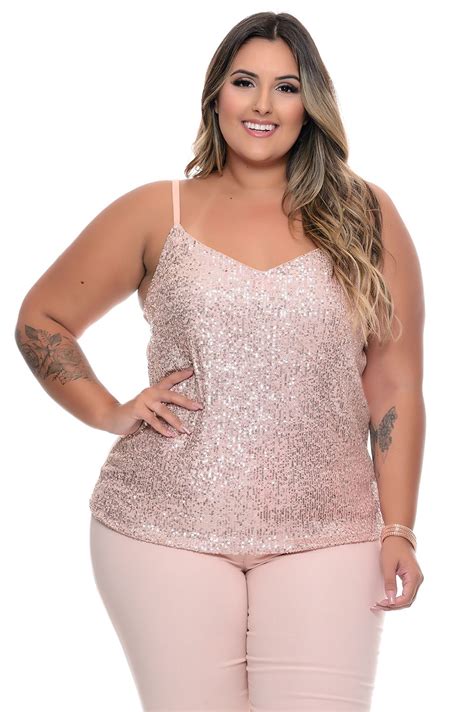 Regata Plus Size De Festa Em Paetê Vk Moda Plus Size