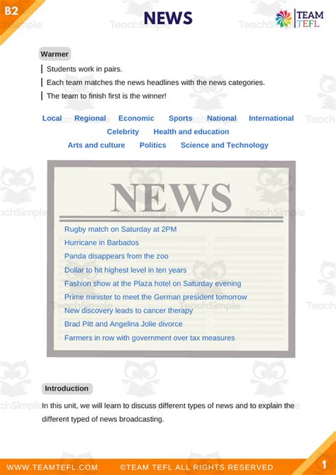 News Esl Tefl Upper Intermediate Lesson Plan Worksheet By Teach Simple