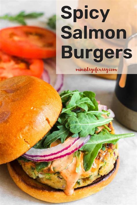 Spicy Salmon Burgers Recipe Salmon Burgers Sea Food Salad Recipes Salmon Patties Healthy