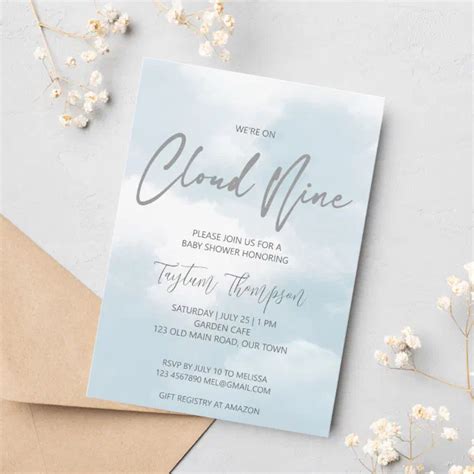 Cloud Nine Baby Shower Grey Dusty Blue Invitation Zazzle