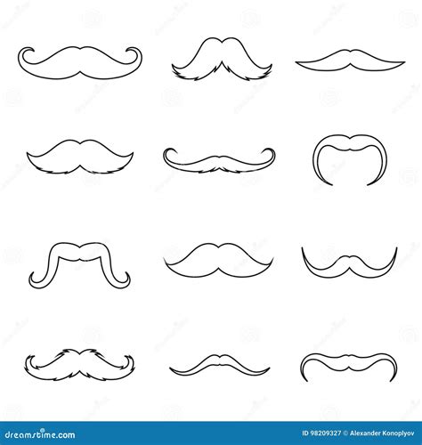 Sistema Fino Del Arte Del Esquema Del Bigote Ilustración del Vector