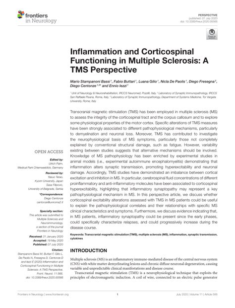 Pdf Inflammation And Corticospinal Functioning In Multiple Sclerosis