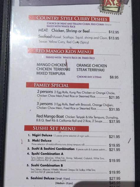 Menu At Red Mango Grill Restaurant Phelan