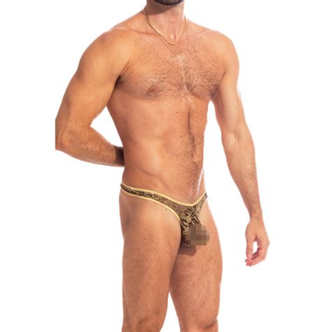 Halcyonique Bikini Thong Men S Sexy Gold Lace Bikinii Thong Underwear