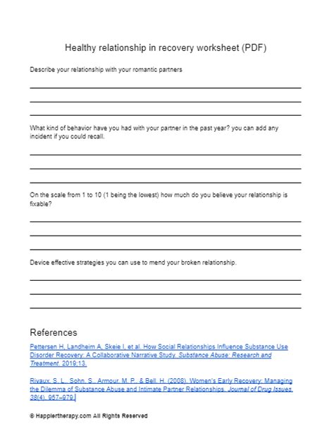 Healthy Relationship In Recovery Worksheet Happiertherapy