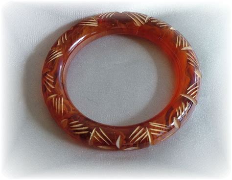 Vintage Carved Rootbeer Swirl Bakelite Bangle Bracelet On Ruby Lane