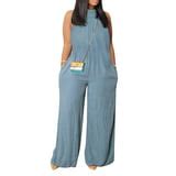 Women's Plus Size Sleeveless Jumpsuit - Solid Color, Casual Fashion ...