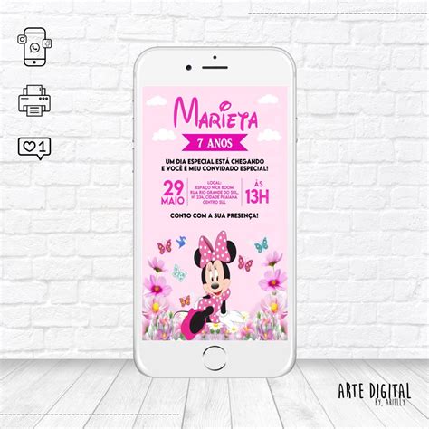 Convite Virtual Minnie Rosa Elo Produtos Especiais