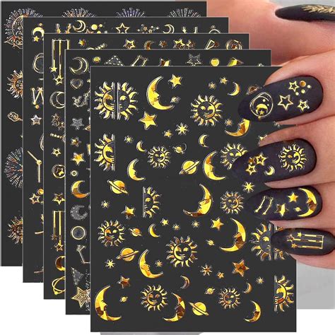 D Mond Stern Nagelaufkleber Holographische Nagelsticker Selbstklebend