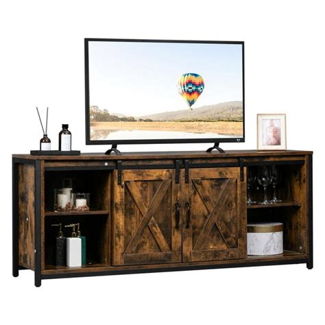 Ktaxon Sliding Barn Doors Tv Stand For 65 Inch Tvfarmhouse Wood