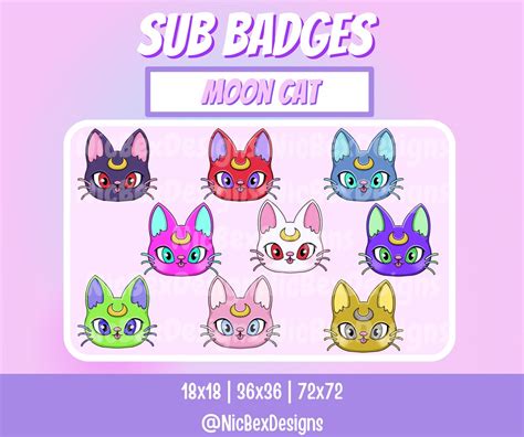 Moon Cat Twitch Sub Badges Bit Badges Youtube Cheer Etsy