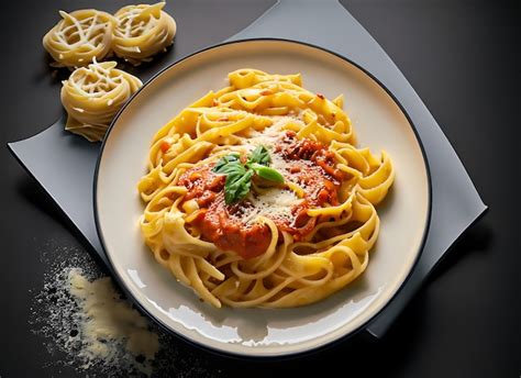 Premium Ai Image Delicious Pasta Dish With Sauce On Dark Background