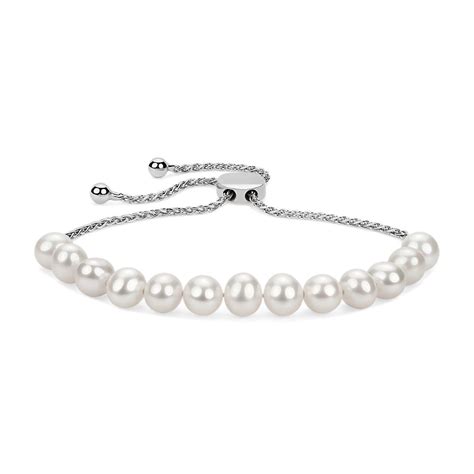 Freshwater Cultured Pearl Bolo Bracelet In Sterling Silver 6 7mm Blue Nile