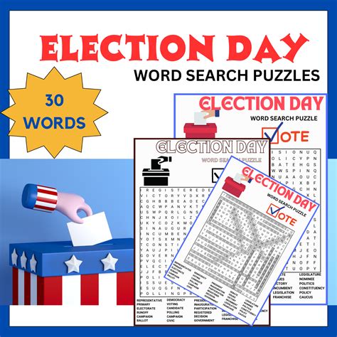 Voting Election Day Word Search Puzzle Worksheet Activity Made By