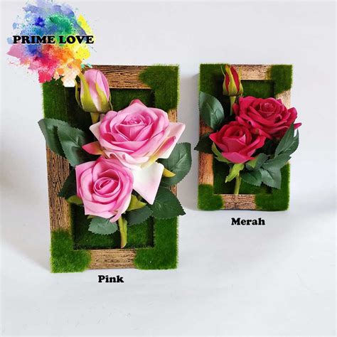 Jual Hiasan Dinding Bunga Mawar Merah Rose Pink Artificial Pajangan