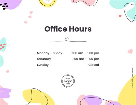 Free Colorful Office Hours Sign Template