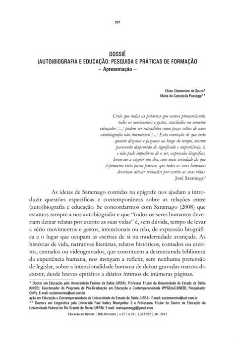 Pdf Dossi Auto Biografia E Educa O Pesquisa E Riam Deixar