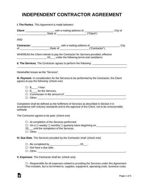 Printable Free Independent Contractor Agreement Template Word Pdf ...