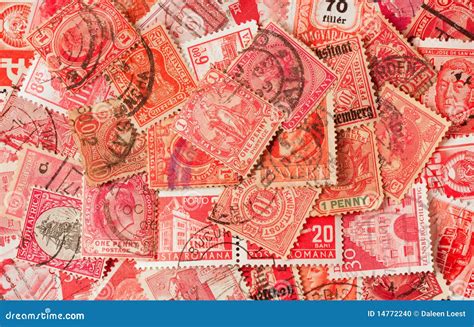 Collection Of Red Old Postage Stamps Stock Photo - Image: 14772240