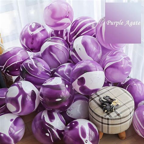 Purple Tie Dye Balloons 30PCS 10 Inch Agate Marble Latex Swirl Balloons