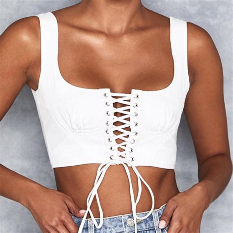 Mistress Rocks White Denim Lace Up Bralet Zip Up Depop