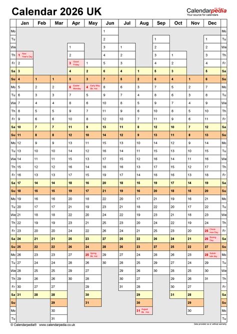 Calendar 2026 Uk Free Printable Microsoft Word Templates