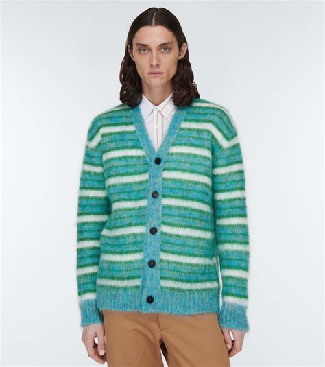 Striped Mohair Blend Cardigan In Green Marni Mytheresa