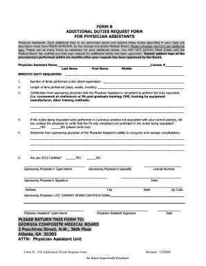 Fillable Online Medicalboard Georgia Form B Pa Additional Duties