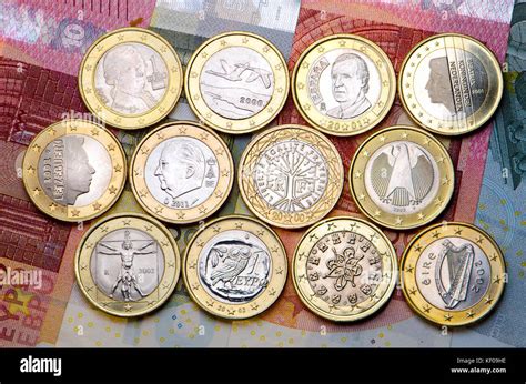 1 Euro coins of the original 12 members of the Eurozone Stock Photo - Alamy