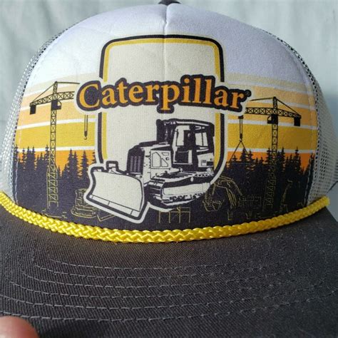 Caterpillar Trucker Hat Snapback Pine Tree Construction Zone Scene